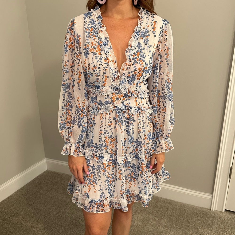 White and blue dress with open back NEVER WORN!